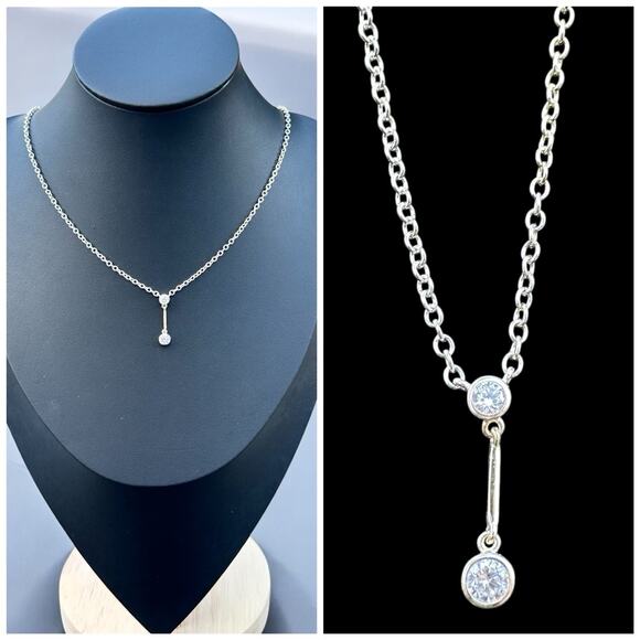 Sterling Silver Lariat Y-Drop Chain Necklace CZ 925 NVC Nataliya V. Collister - Picture 1 of 6